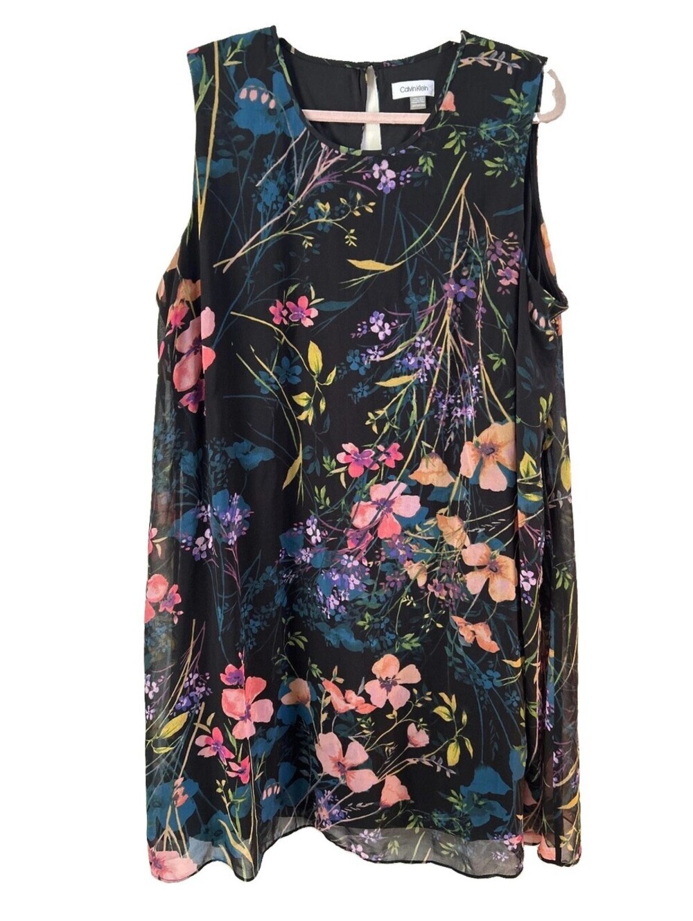 Calvin Klein Floral Shift Dress Black Pink Sleeveless Plus Size 22W Women's